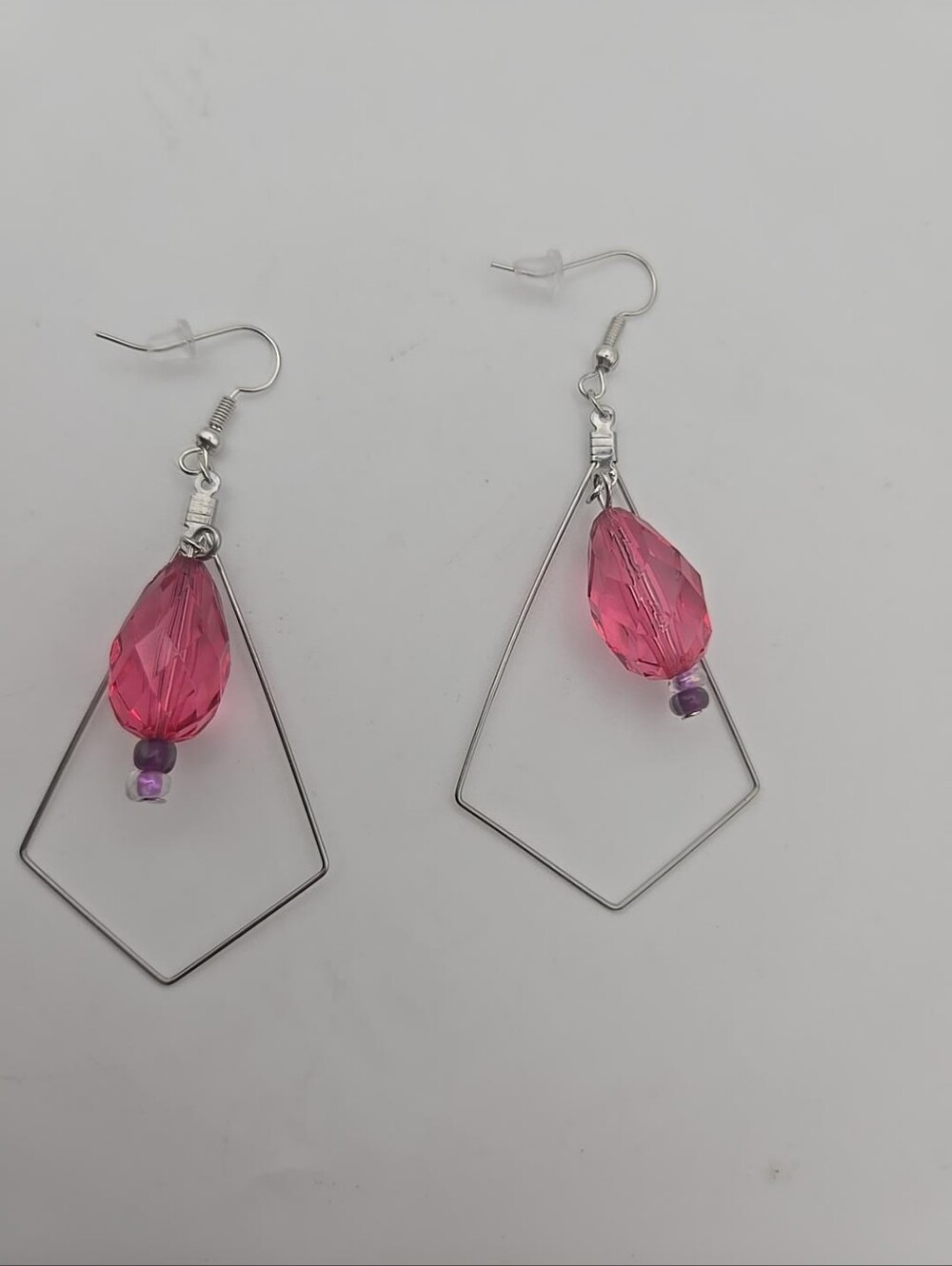 Handmade Pink Beaded Geometric Dangle Earrings